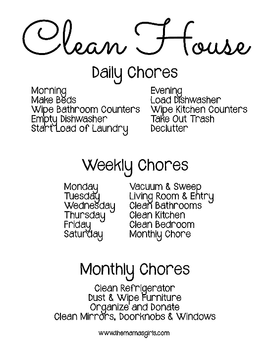 Free Printable Chore Chart Black and White Version