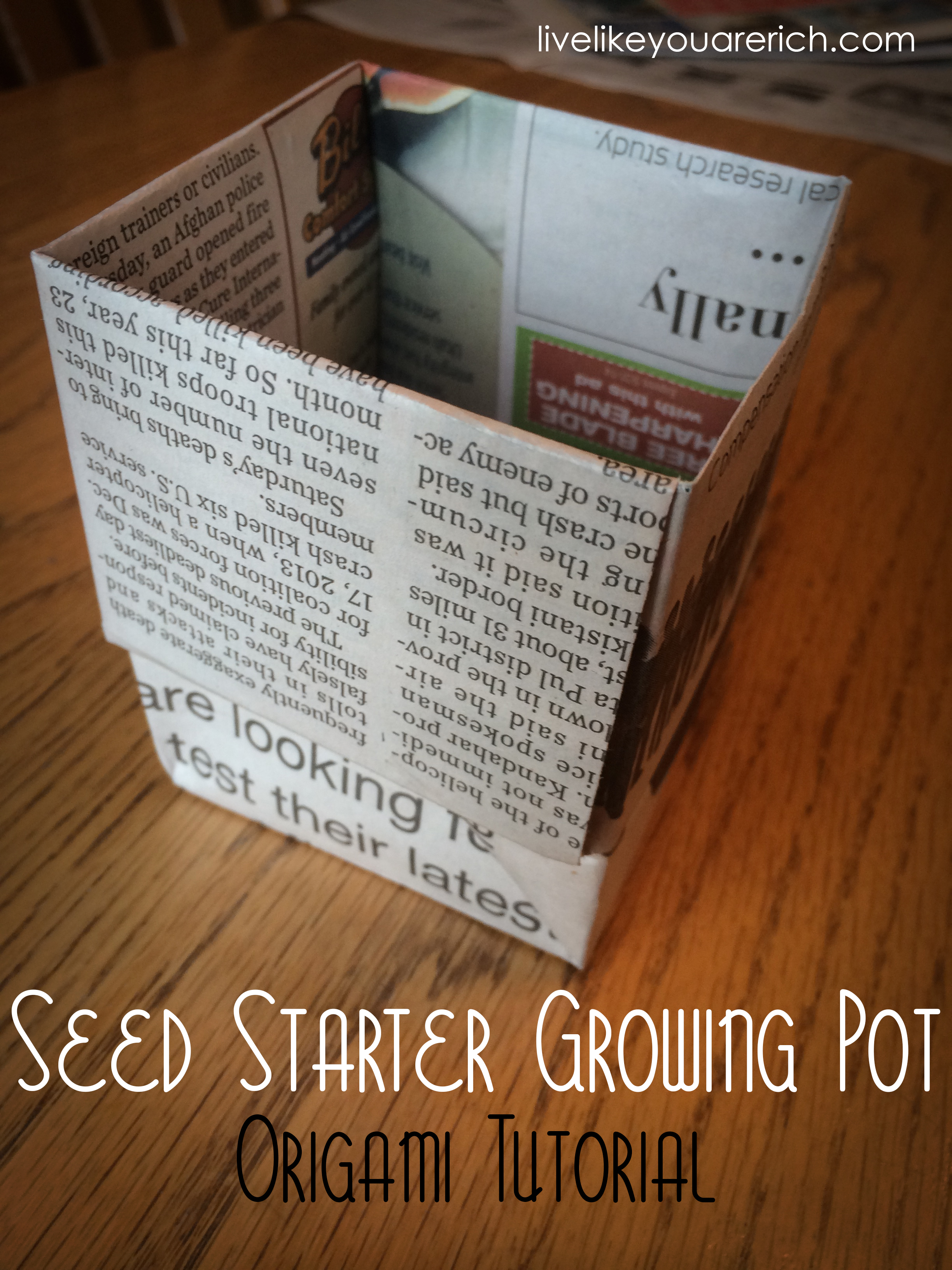 fold your own seed starter pot